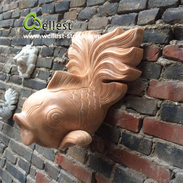 Granite Marble Stone Fountain Carving Fish Sculpture for Wall Decoration