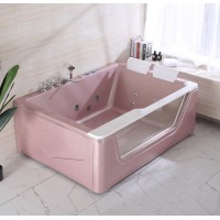 New Arrival Red Deep Square Double Hydro Massage Glass Bathtub With Feet Price